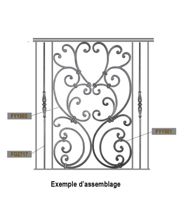 Panneau décoratif H810x260mm droite carré 12x12mm pour garde-corps