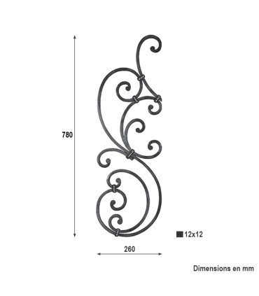 Panneau décoratif H780x260mm carré 12x12mm pour garde-corps