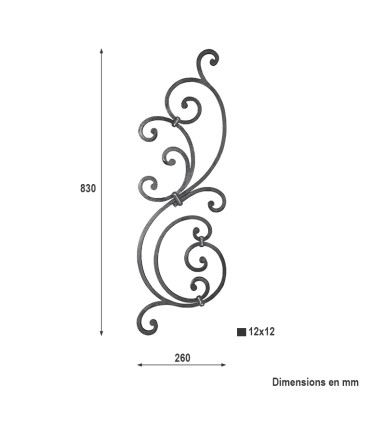 Panneau décoratif H830x260mm carré 12x12mm pour garde-corps