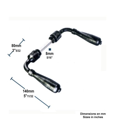 Paire de Poignées béquilles en fer forgé poli 140x80mm carré de 8mm