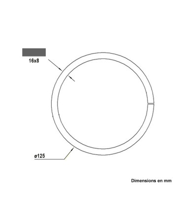 Cercle diamètre 125mm ext plat de 16x8mm en acier roulé non soudé.