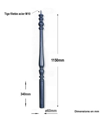 Poteaux en fonte 1150mm base rond de ø60mm en forme de quille
