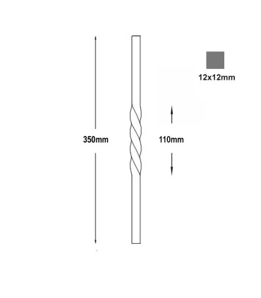 Balustres torsadés 350mm carré de 12x12mm pour grilles de défense