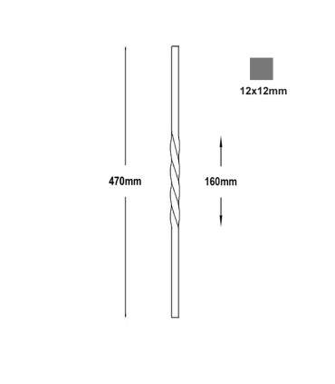 Balustres torsadés 470mm carré de 12x12mm pour grilles de défense
