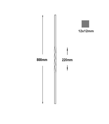 Balustres torsadés 800mm carré de 12x12mm pour balustrades ou escaliers