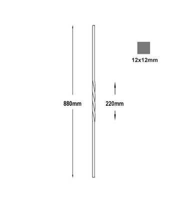 Balustres torsadés 880mm carré de 12x12mm pour escaliers ou garde-corps