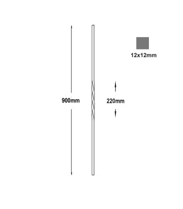 Balustres torsadés 900mm carré de 12x12mm pour escaliers ou garde corps
