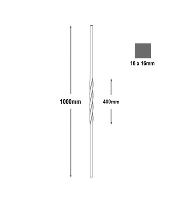 Balustres torsadés 1000mm carré de 16x16mm pour poteaux intermédiaires