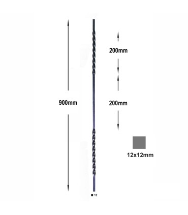 Balustre 2 torsades 900mm carré de 12x12mm pour clôtures ou escaliers