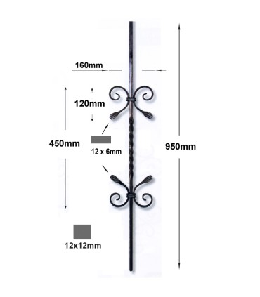 Balustres assemblés 950mm carré de 12x12mm pour clôtures et escaliers
