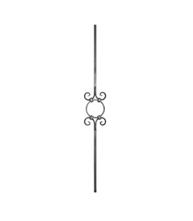 Balustre forgé 1000mm carré de 14x14mm avec motif central finitions queues de carpe