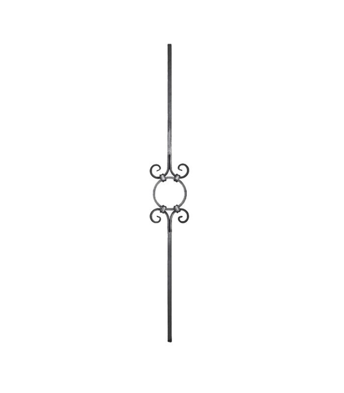 Balustre forgé 1000mm carré de 14x14mm avec motif central finitions queues de carpe