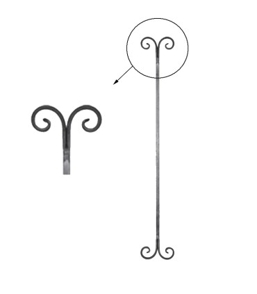 Balustre forgé 900mm carré de 14x14mm modèle droit amincis