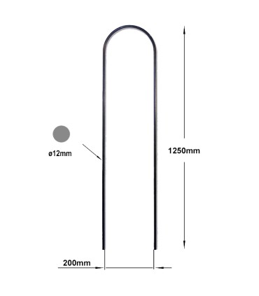 Balustres cintrés 1250mm en rond ø12mm large pour garde corps et piscines