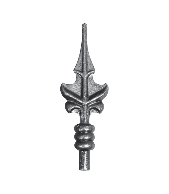 Pointe de lance 180mm diamètre 16mm en acier forgé à souder au dessin feuille