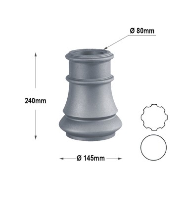 Embase de poteau 240mm pour fût ø80mm aluminium avec base circulaire