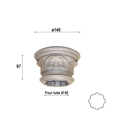 Chapiteau hauteur 97mm pour tube ø80mm cannelé aluminium poteau modulaire
