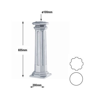 Bases de poteaux 655mm pour fût ø100mm aluminium base octogonale