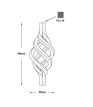 Pigne torsadée 155mm carré de 14x14mm décorative en fer forgé