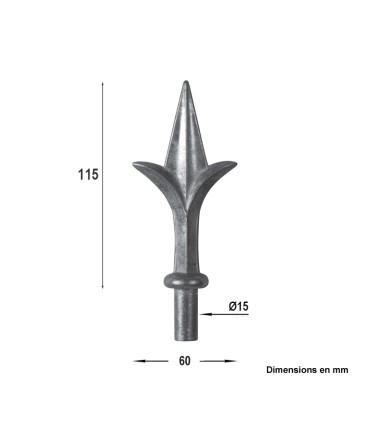 Pointes de lances 127mm embout de 14-5mm en aluminium pour décoration de portail