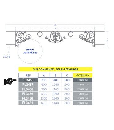 Appuis de fenêtres CHINON 700 à 850mm fonte prêt à poser