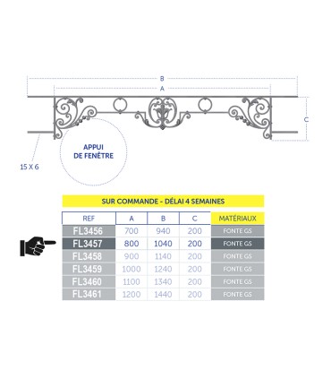 Appuis de fenêtres CHINON 800 à 950mm fonte prêts à poser