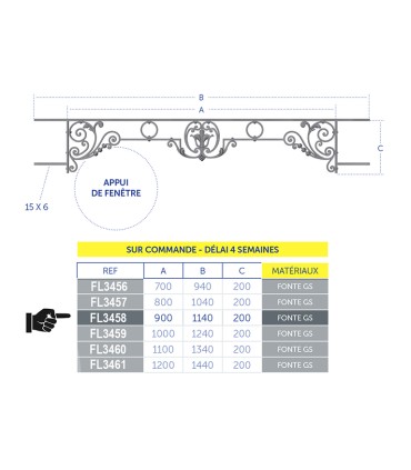 Appuis de fenêtres CHINON 900 à 1050mm fonte prêts à poser