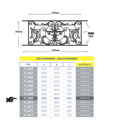 Appui de fenêtre AMBOISE 1350x1500x610mm fonte prêts à poser