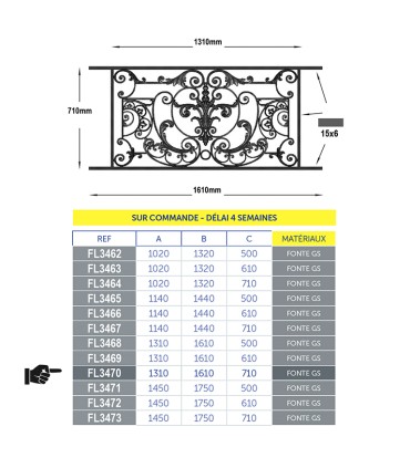 Appui de fenêtre AMBOISE 1350à1500x710mm longueur utile prêt à poser