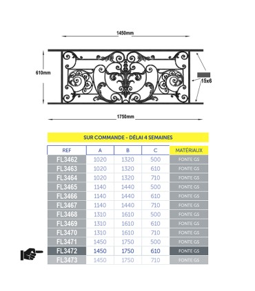 Appui de fenêtre AMBOISE 1450à1650x610mm longueur utile prêt à poser