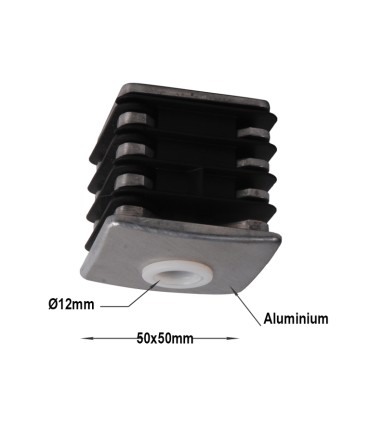 Jonction de Crapaudine 50x50mm trou Ø12mm en aluminium - bouchon