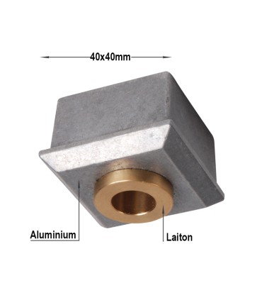 Jonction de Crapaudine 40x40mm alésage ø12mm aluminium et laiton