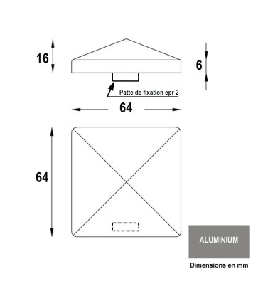 Couvre pilastre 60x60mm aluminium chapeau couvre poteau à coller