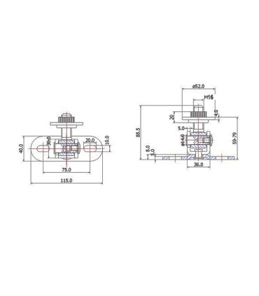 Gond à souder M16 réglable horizontal et vertical