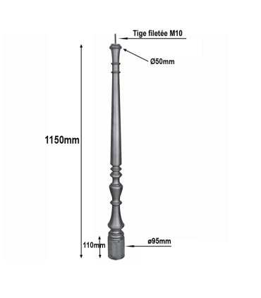 Poteaux en fonte 1150mm base ronde ø95mm dessin galbé très agréable