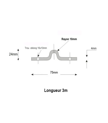 Rail à visser en forme de U ø20mm épaisseur 4mm longueur 3m grande largeur