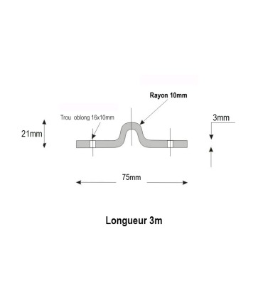 Rail à visser en forme de U ø20mm longueur 3m grande largeur pour portails