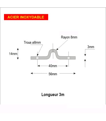 Rail à visser en forme de U INOX ø16mm longueur 3m pour portails coulissants