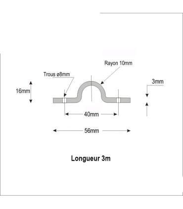 Rail à visser en forme de U ø20mm longueur 3m pour portails coulissants