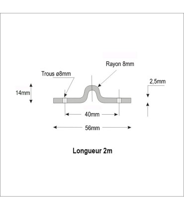 Rail à visser en forme de U ø16mm longueur 2m pour portails coulissants