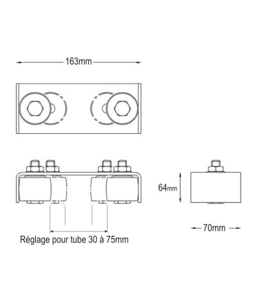 Rail de guidage 2 galets ø30mm réglable pour portails coulissants