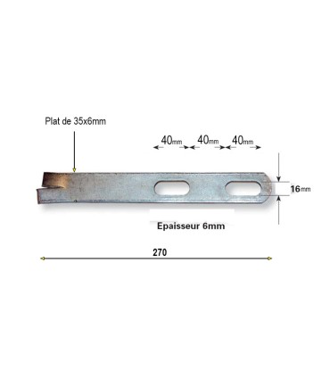 Bras support 270mm x 35mm pour galets de guidage acier galvanisé
