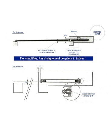 Système 2 chariots de guidage rail 68x68mm pour portails autoportant 5m