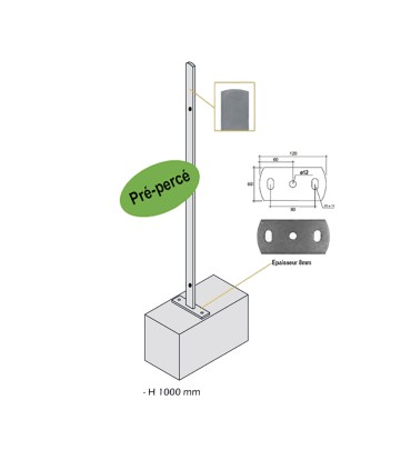 Poteau plat de cloture à fixer 1000mm