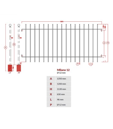 Grille de cloture MILANO 12 prête à poser