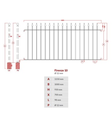 Grille de cloture FIRENZE 10 prête à poser