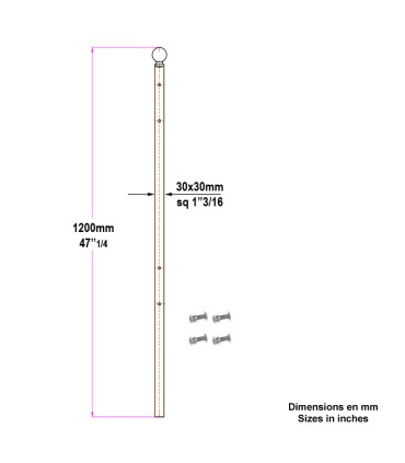 Poteau de cloture Gradius à sceller 1200mm