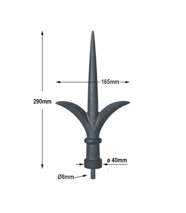 Pointes de lance 290mm diamètre 25mm haute et évasée en fonte