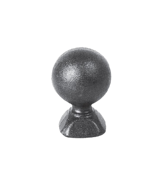 Pommeau sphérique hauteur 45mm ø30mm embase carrée 25x25mm, pommeau pour poteau ou escalier en acier forgé