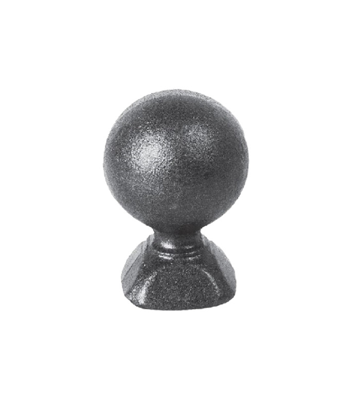 Pommeau sphérique hauteur 75mm ø50mm embase carrée 40x40mm, pommeau pour poteau ou escalier en acier forgé